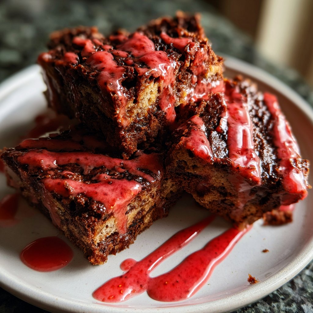 Cottage Cheese Brownies with Strawberry Glaze