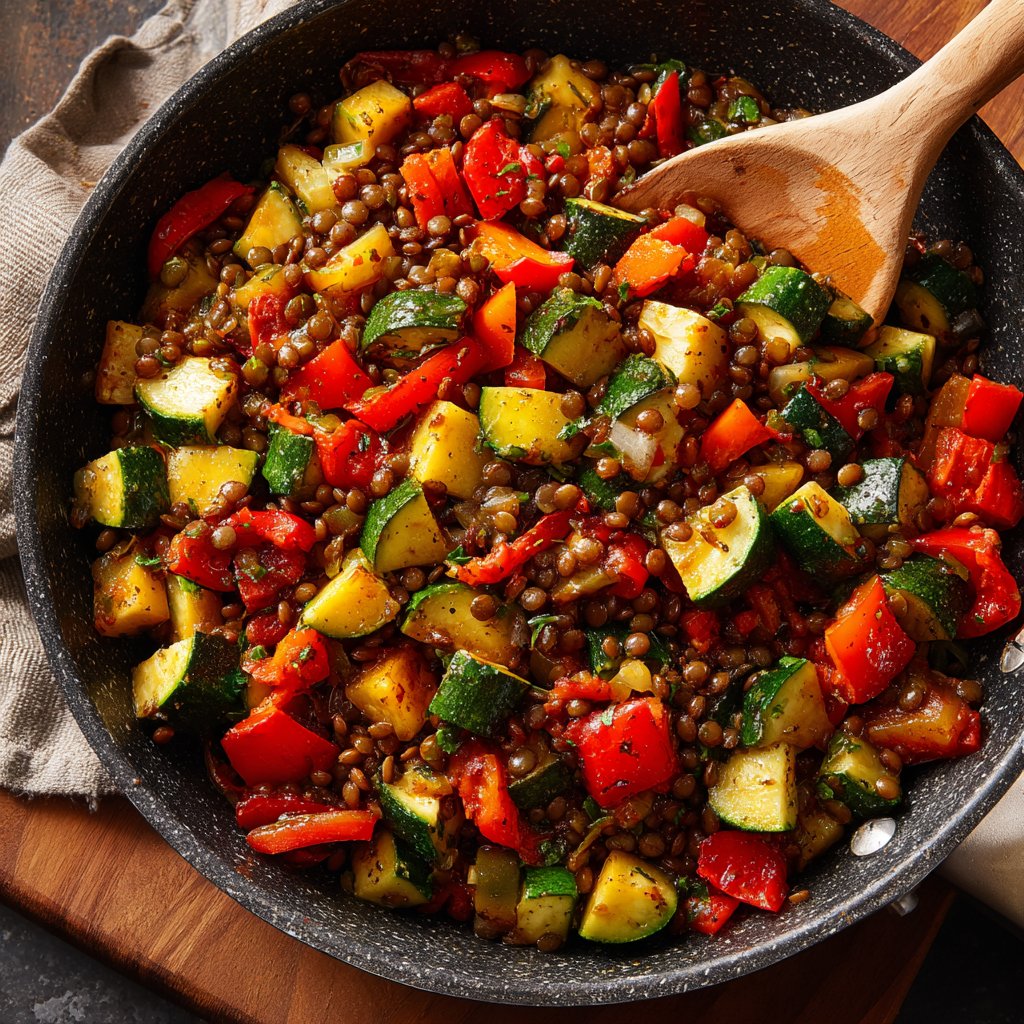 Roasted Veggie Lentil Skillet