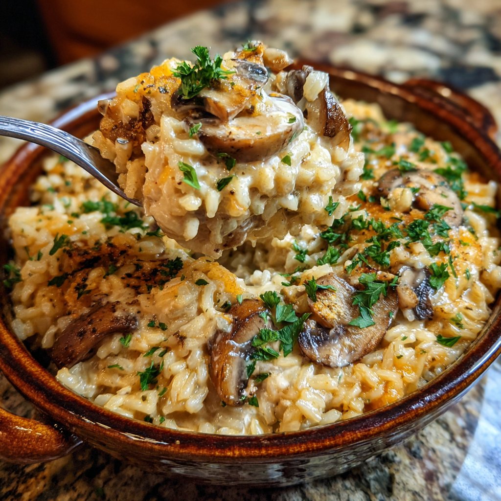 Sunday Creamy Mushroom Rice Bake