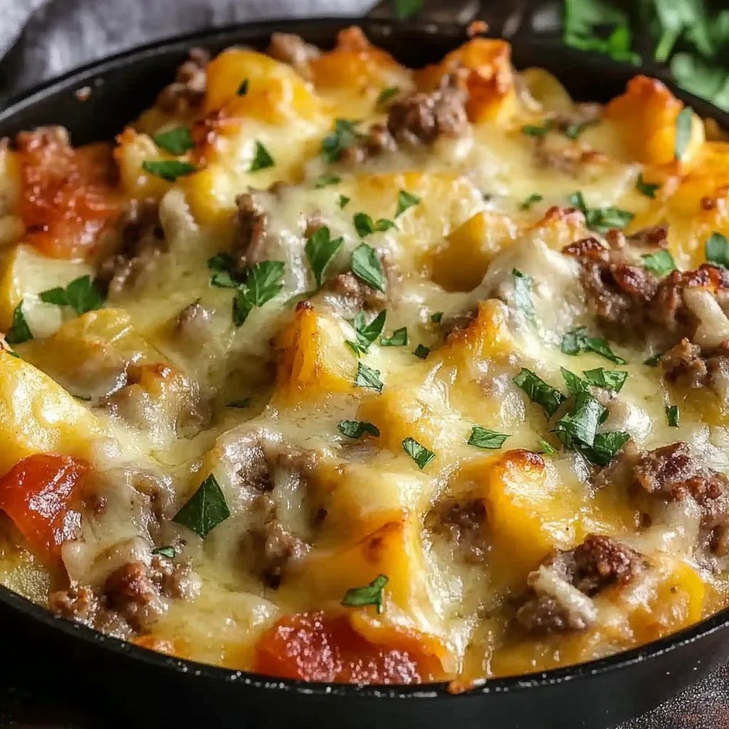 One-Pan Cheesy Potato and Meat Skillet Recipe - Family Favorite Meal