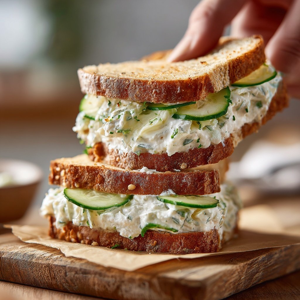 Light Cucumber Cream Cheese Sandwich Lunch