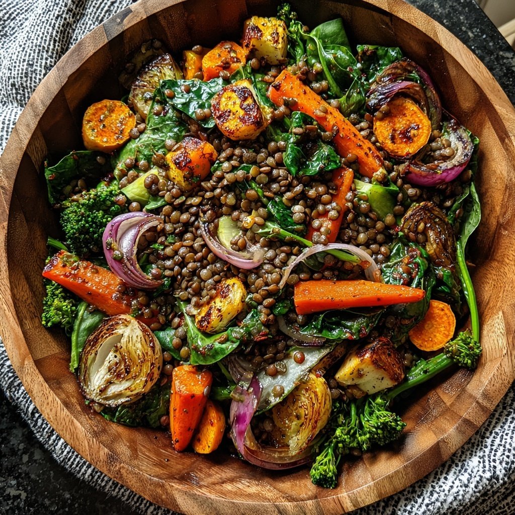 Healthy Lunch Spinach Lentil Grain Bowl
